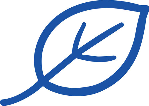 Simple blue leaf outline drawing on a white background