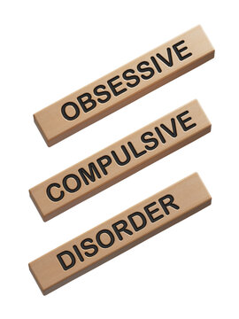 Obsessive Compulsive Disorder words on wooden blocks. Psychiatry psychological problem concept, OCD.Supports PNG files with transparent backgrounds.