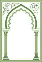 Naklejka premium Elegant Islamic archway with decorative floral motifs and columns in green tones