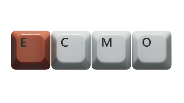 The word ecmo is written on Computer keyboard keys . Medical concept.close up of Computer keyboard keys,Business Concept.Supports PNG files with transparent backgrounds.