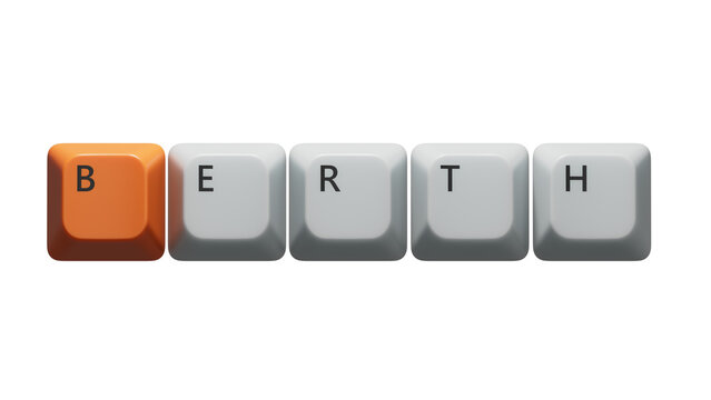 Word berth. Wooden small Computer keyboard keys with letters with copy space available.close up of Computer keyboard keys,Business Concept.Supports PNG files with transparent backgrounds.