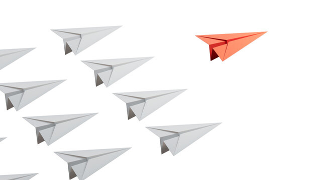 Different business concept.new ideas. paper art style. creative idea.Leaderplane concept leader plane leading white planes.Supports PNG files with transparent backgrounds.