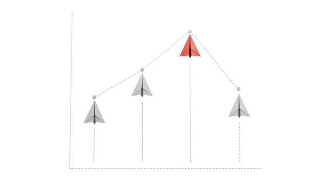 Graph and diagram from planes with decrease. Finance and business concept. 3D Illustration.Supports PNG files with transparent backgrounds.