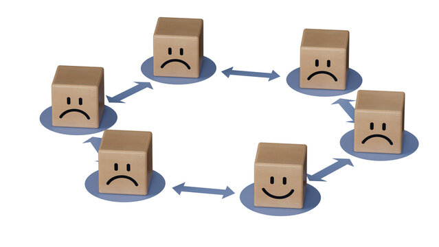 3d network connections.Concept image of satisfaction level. wooden circles with emotions.Mental health assessment.Supports PNG files with transparent backgrounds.