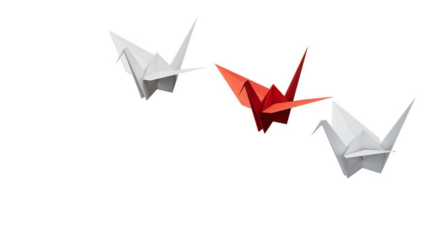Different business concept.new ideas. paper art style. creative idea.leader swan concept leader swan leading white swans.Supports PNG files with transparent backgrounds.