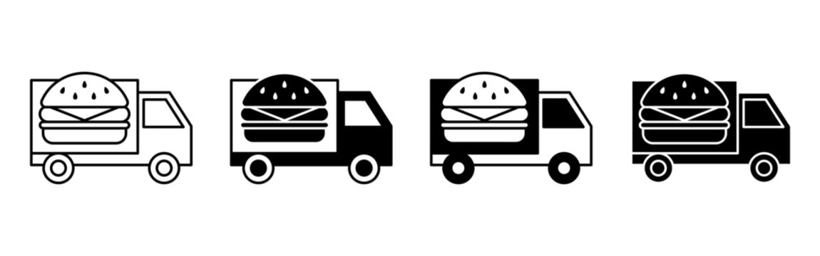 Food delivery trucks with burgers in various styles.