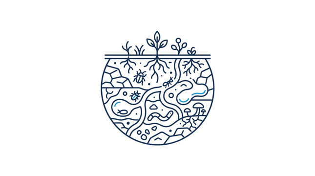 Illustration of soil layers with plants and roots underground.