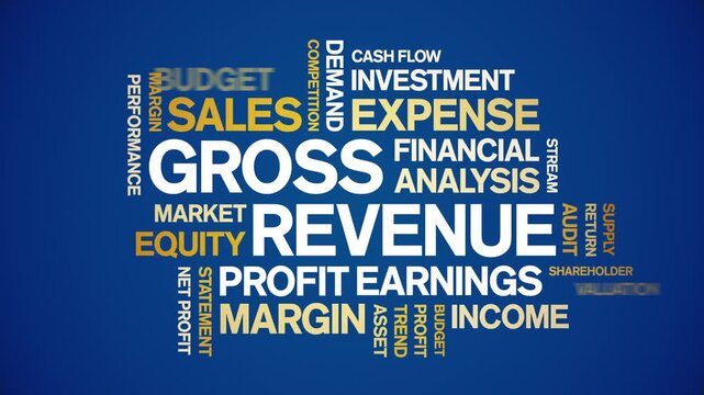 Gross Revenue animated word cloud-text design animation tag kinetic typography seamless loop.