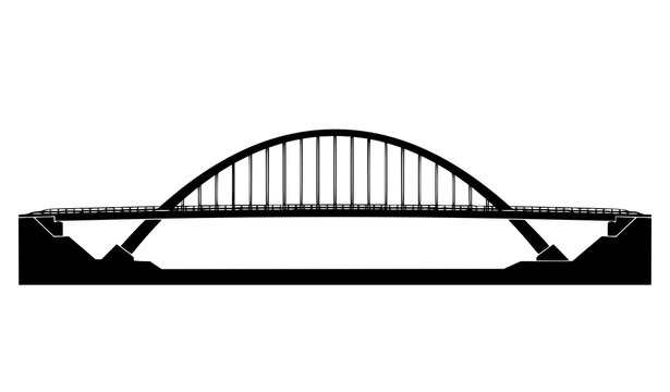 Elegant Curved Arch Bridge Black Silhouette Vector Illustration