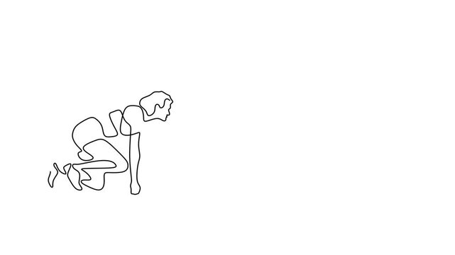 Animated self drawing of continuous line draw of   Runner in Motion Single Line Art Depicting the Stages of Sprinting. Full length one line animation. 4K