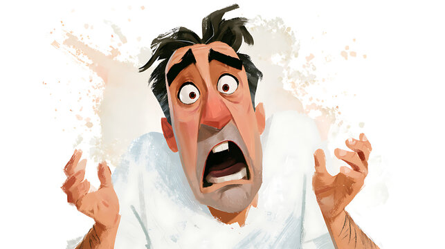 Expressive Cartoon Man Showing Surprise with Raised Eyebrows and Open Mouth