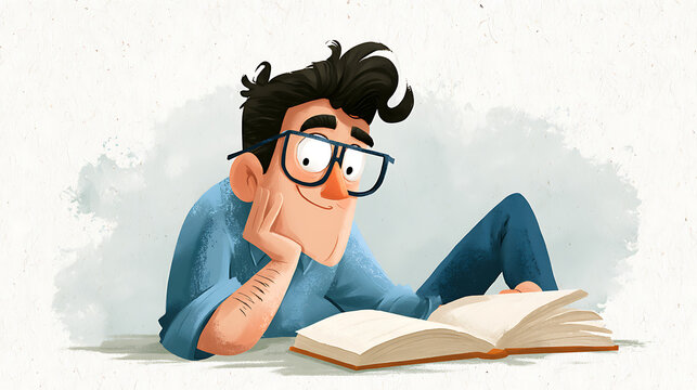 Thoughtful Male Educator Reading Book with Focused Expression