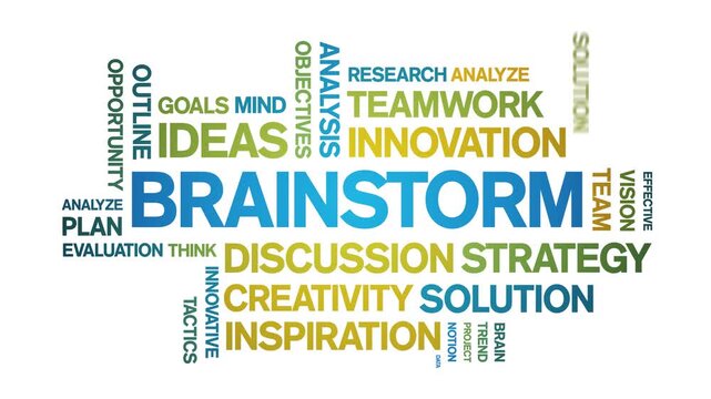 Brainstorm animated word cloud-text design animation tag kinetic typography seamless loop.