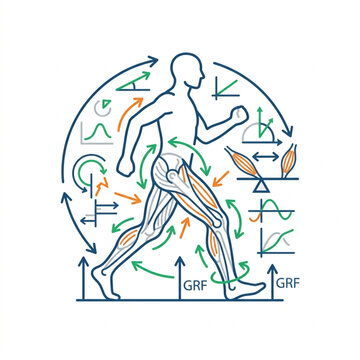 Human Anatomy Biomechanics and Gait Analysis Illustration.