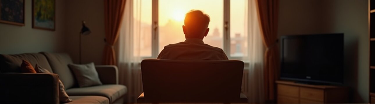 Man sitting in a chair looking out the window