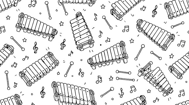 Repeating xylophone and musical notes pattern design.