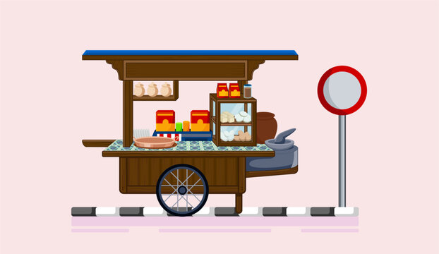 Traditional Javanese Angkringan Street Food Cart Vector Illustration