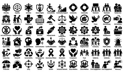 Obraz premium Social Issues Solid Vector Icon Pack with Equality Community Human Rights and Diversity Symbols