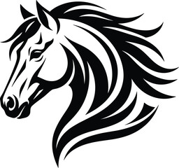 Black and white horse head silhouette with flowing mane © Ruma