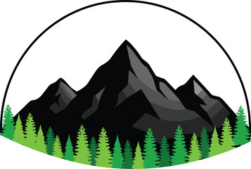 Mountain landscape with trees under a dome shape © Ruma