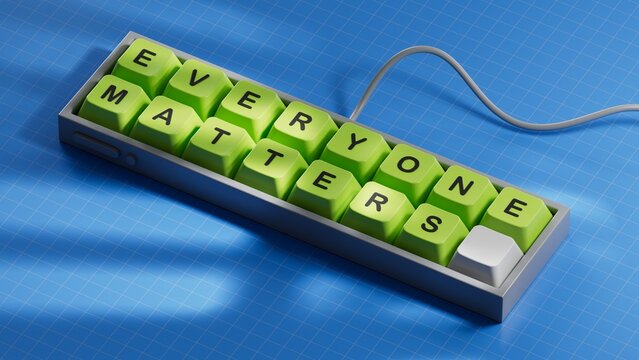 Everyone matters symbol. Concept words Everyone matters on Computer keyboard keys. Business and Everyone matters concept. Copy space.3D rendering