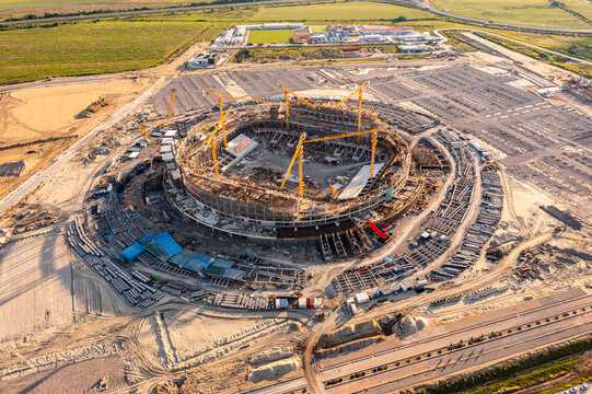 Aerial View of Serbia National Stadium Construction Site in Surcin Near Belgrade