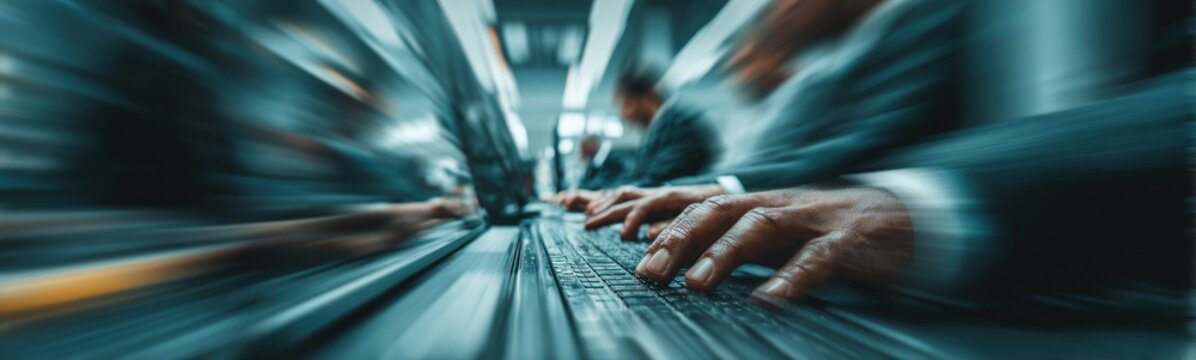 Someone typing on a laptop with their hands on the keyboard
