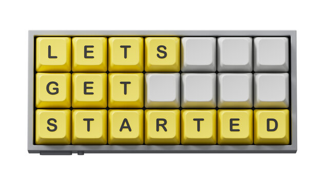 Lets get started symbol. Concept words Lets get started on Computer keyboard keys.Business and Lets get started concept. Copy space.Supports PNG files with transparent backgrounds.