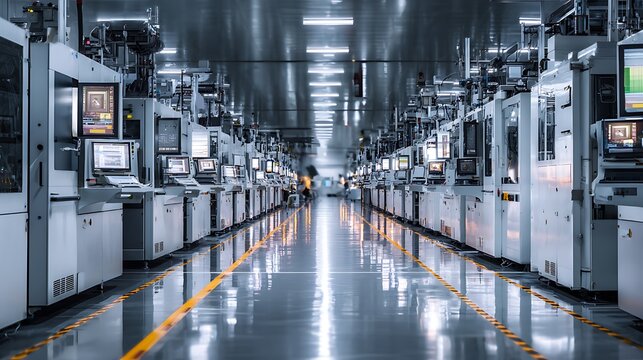 Modern automated high tech electronic factory production line.