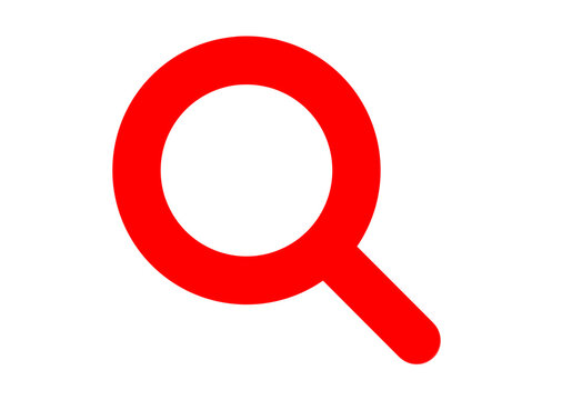 Red search magnifying glass icon with transparent background