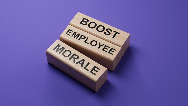 Text BOOST EMPLOYEE MORALE. wooden blocks. Copy space.3D rendering