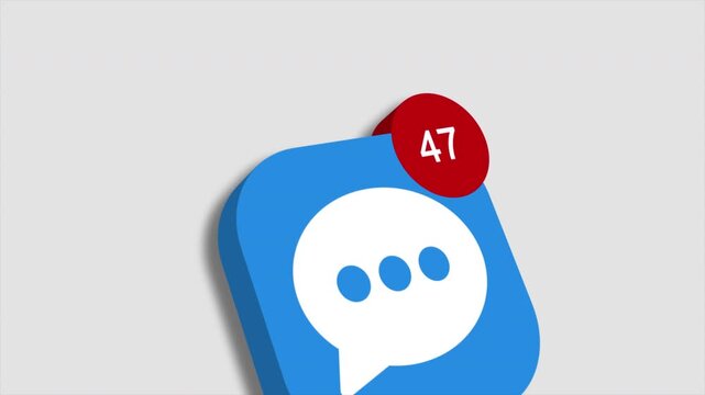 3D Message Notification Icon with Unread Chat Alert Badge Animation.
Animated Chat Message App Icon with Notification Counter.