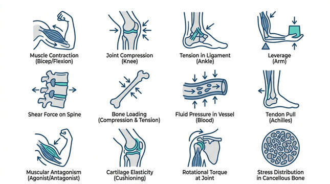 Medical Illustrations of Human Anatomy and Physiology Concepts.