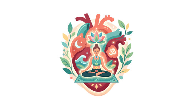 Meditating Woman Inside Human Heart Chakra Spiritual Illustration