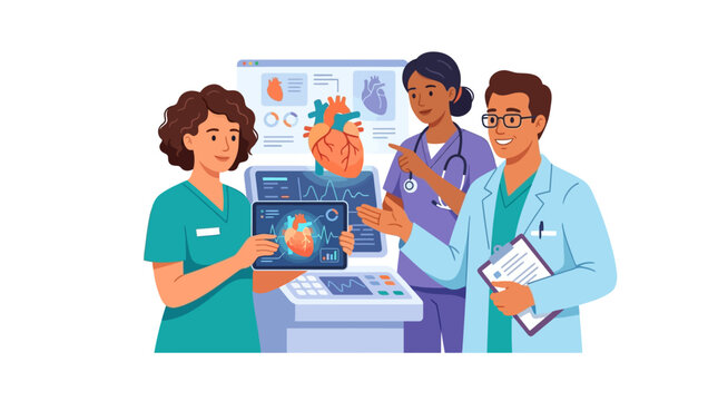 Medical Team Examining Heart Scan Results on Digital Tablet