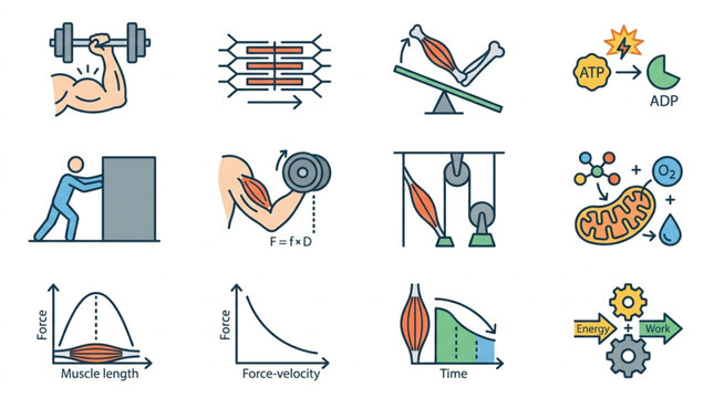 Human Anatomy Muscle Physiology and Exercise Science Icons.