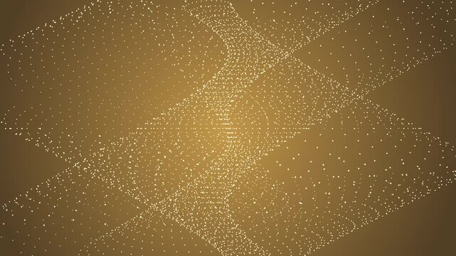 Abstract coffee gold gradient animation featuring glowing dot particles forming a zigzag-like three-dimensional geometric structure in seamless rotating motion.