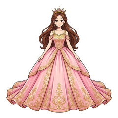 Fototapeta premium Princess in Pink Gown Transparent Background