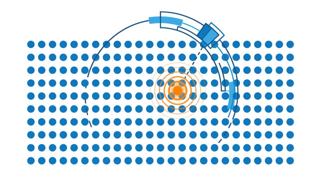Advanced AI system detecting a single orange outlier among blue data points flat vector illustration.