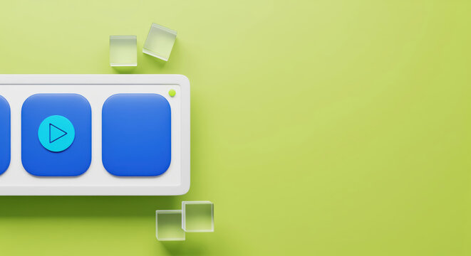 Streaming video player interface template showcasing online education course tutorial playlist or interactive multimedia entertainment channel broadcast with clean advertising copy space