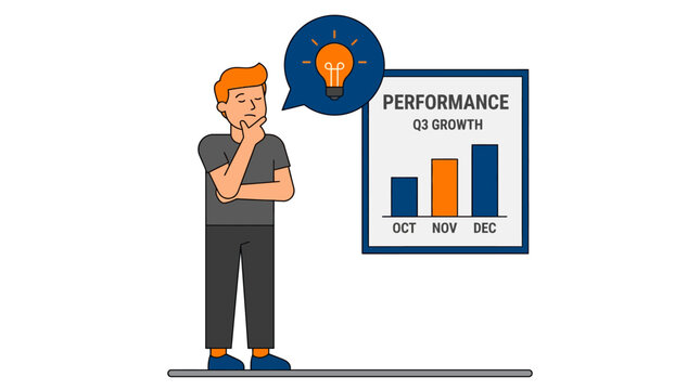 Man thinking of business growth strategy with lightbulb idea and performance chart