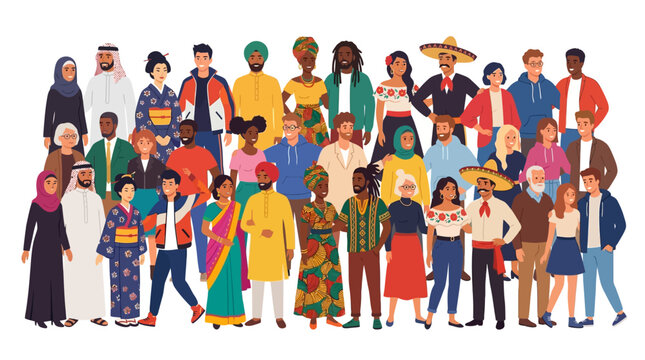 Diverse people, multicultural group, global community, illustration set, 30 characters