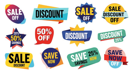 Obraz premium Colorful Sale and Discount Price Tags Collection on Isolated White Background