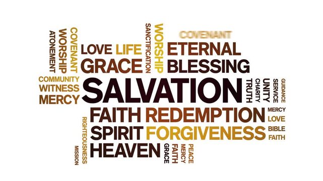 Salvation animated word cloud-text design animation tag kinetic typography seamless loop.