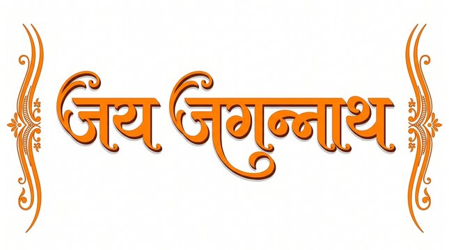 A high-resolution, clean vector graphic featuring the Hindi/Devanagari text "जय जगन्नाथ" (Jai Jagannath) written in a bold, elegant calligraphic script. The text is colored in a bright saffron orange 