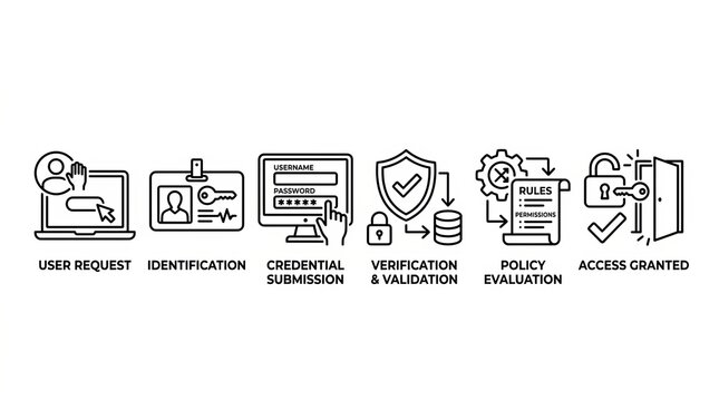 Collection of web request and internet security icon illustrations in flat design style.