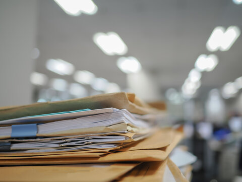 Stack of paper, Document, many jobs waiting to be done on the table, busy concept
