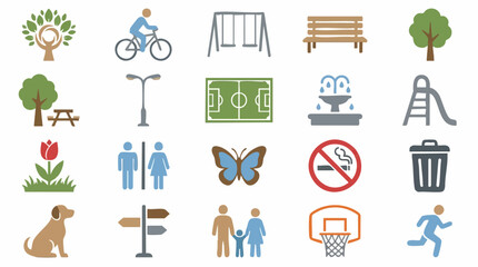 Flat Vector Icons Set for Park and Outdoor Recreation Amenities © SABSTOCK