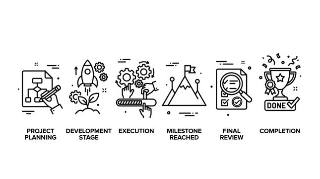 Illustrated stages of product development from concept to market corruption.