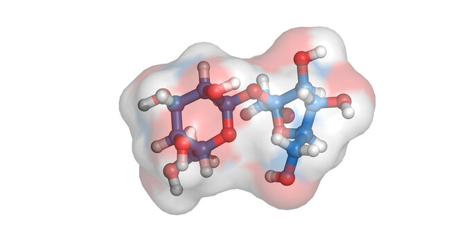 Table sugar/ sucrose [glucose + fructose] disaccharide, 3D molecule 4K